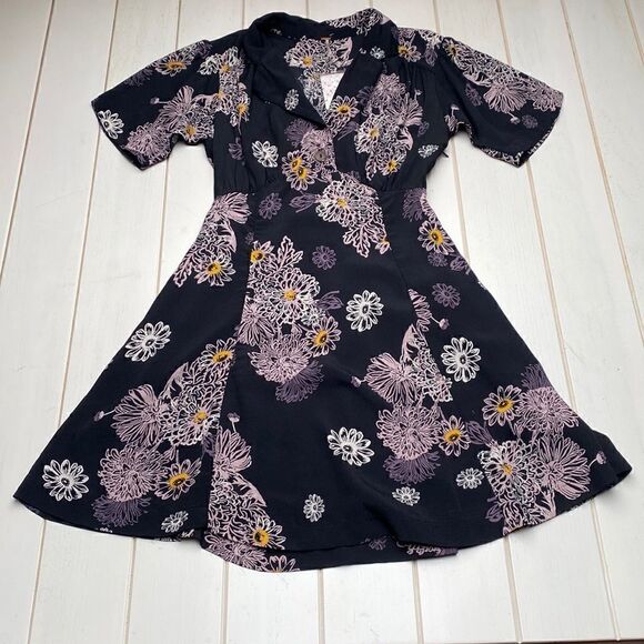 NWT Free People Floral Blue Hawaii Dress in Black - Picture 3 of 12